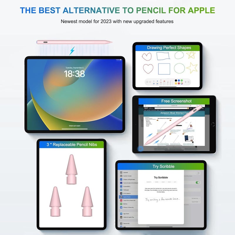 HATOKU Charging, Pencil for iPad with Tilt & Palm Rejection, Magnetic Stylus Pen for ipad Air M3/3/4/5, iPad mini 5/6, ipad 6/7/8/9/10/11 Gen, ipad Pro 11/12.9 (Pink) - Image 5